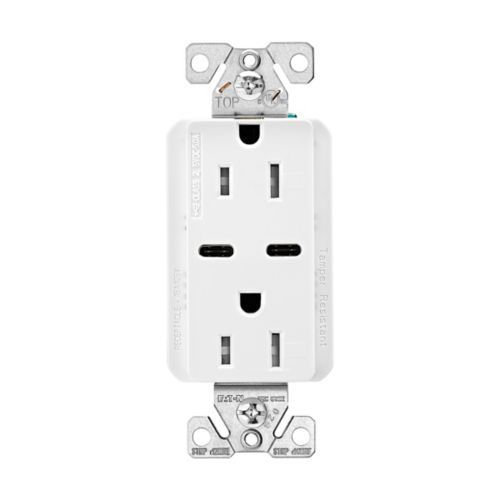 Main product image of Combination Usb Type-C Charger, 15A 5-15R Receptacle, 5A, 125 Vac, White, Box, TRUSBC15W-BX-L