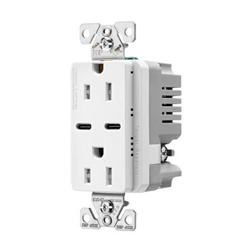 Main product image of Combination Usb Type-C Charger, 15A 5-15R Receptacle, 5A, 125 Vac, White, Box, TRUSBC15W-BX-L