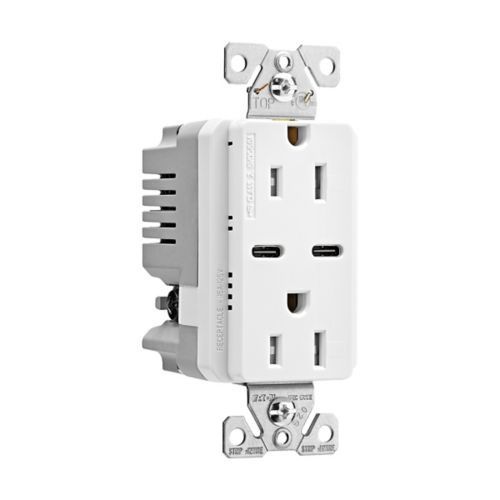 Main product image of Combination Usb Type-C Charger, 15A 5-15R Receptacle, 5A, 125 Vac, White, Box, TRUSBC15W-BX-L