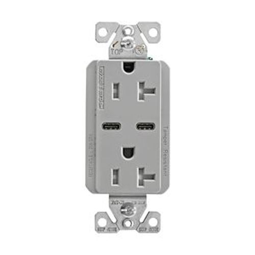 Main product image of Combination Usb Type-C Charger, 20A 5-20R Receptacle, 5A, 125 Vac, Grey, Box, TRUSBC20GY-BOX