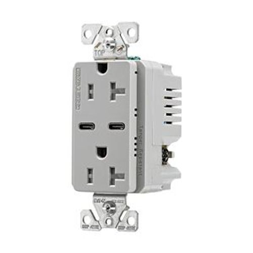 Main product image of Combination Usb Type-C Charger, 20A 5-20R Receptacle, 5A, 125 Vac, Grey, Box, TRUSBC20GY-BOX
