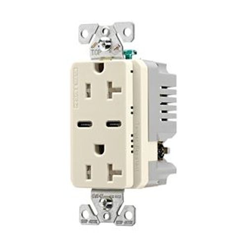 Main product image of Combination Usb Type-C Charger, 20A 5-20R Receptacle, 5A, 125 Vac, Light Almond, Box, TRUSBC20LA-BOX