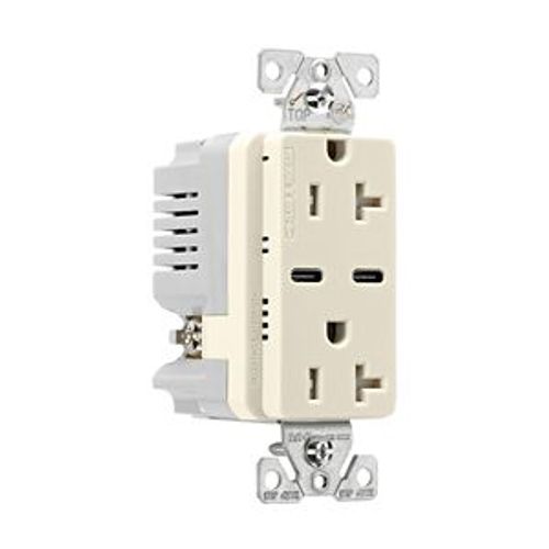 Main product image of Combination Usb Type-C Charger, 20A 5-20R Receptacle, 5A, 125 Vac, Light Almond, Box, TRUSBC20LA-BOX
