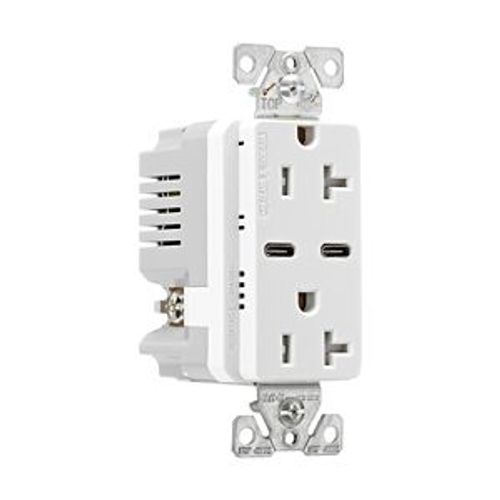 Main product image of Combination Usb Type-C Charger, 20A 5-20R Receptacle, 5A, 125 Vac, White, Box, TRUSBC20W-BOX
