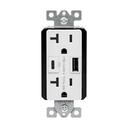Main product image of Combination Usb Type-Ac Charger With Power Delivery, 20A 5-20R Receptacle, 60W,125Vac, W, TRUSBPDAC20W-BOX