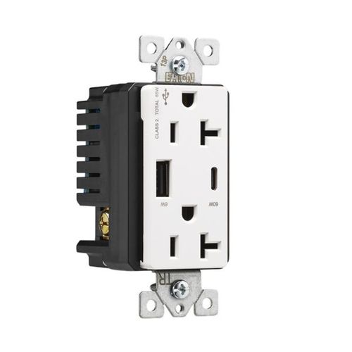 Main product image of Combination Usb Type-Ac Charger With Power Delivery, 20A 5-20R Receptacle, 60W,125Vac, W, TRUSBPDAC20W-BOX
