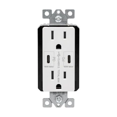 Main product image of Combination Usb Type-C Charger With Power Delivery, 15A 5-15R Receptacle, 60W,125Vac, W, TRUSBPDC15W-BOX