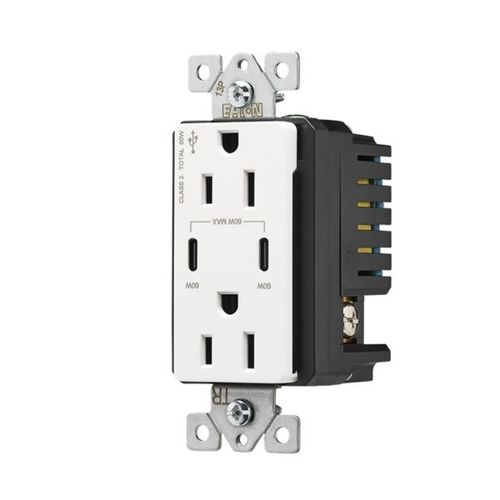 Main product image of Combination Usb Type-C Charger With Power Delivery, 15A 5-15R Receptacle, 60W,125Vac, W, TRUSBPDC15W-BOX