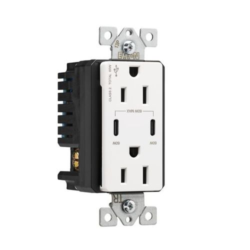 Main product image of Combination Usb Type-C Charger With Power Delivery, 15A 5-15R Receptacle, 60W,125Vac, W, TRUSBPDC15W-BOX