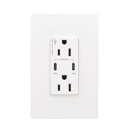 Main product image of Combination Usb Type-C Charger With Power Delivery, 15A 5-15R Receptacle, 60W,125Vac, W, TRUSBPDC15W-BOX
