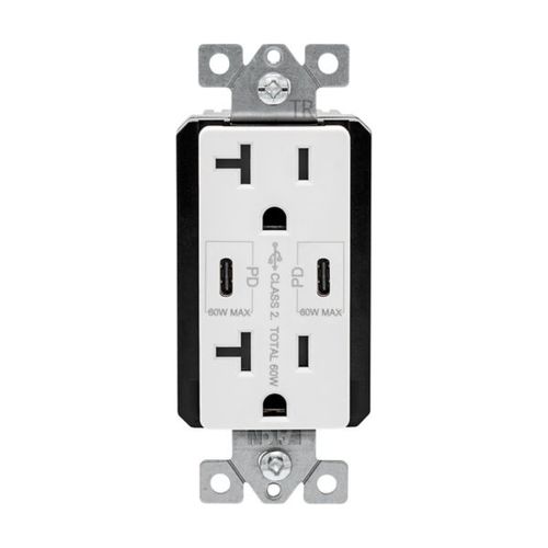 Main product image of Combination Usb Type-C Charger With Power Delivery, 20A 5-20R Receptacle, 60W,125Vac, W, TRUSBPDC20W-BOX