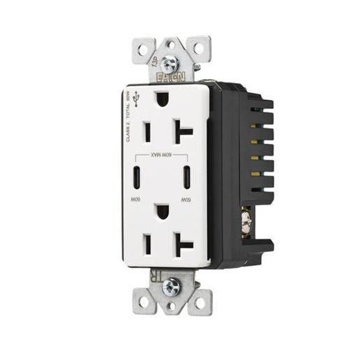 Main product image of Combination Usb Type-C Charger With Power Delivery, 20A 5-20R Receptacle, 60W,125Vac, W, TRUSBPDC20W-BOX