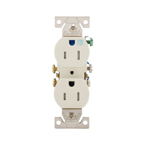 Main product image of Residential Duplex Receptacle, #14-10 Awg 15A 125V, Light Almond, Weather Resistant, TWR270LA
