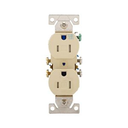 Main product image of Residential Duplex Receptacle, #14-10 Awg 15A 125V, SideAnd Push, Ivory, Weather Resistant, TWR270V