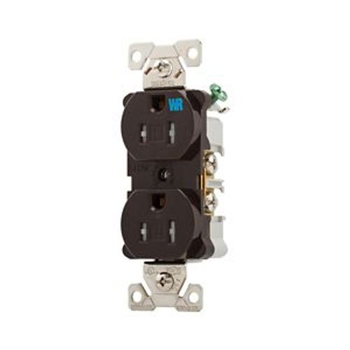 Main product image of Commercial Duplex Receptacle, #14-10 Awg 15A 125V, Back & Side, Brown, Weather Resistant, TWRBR15B