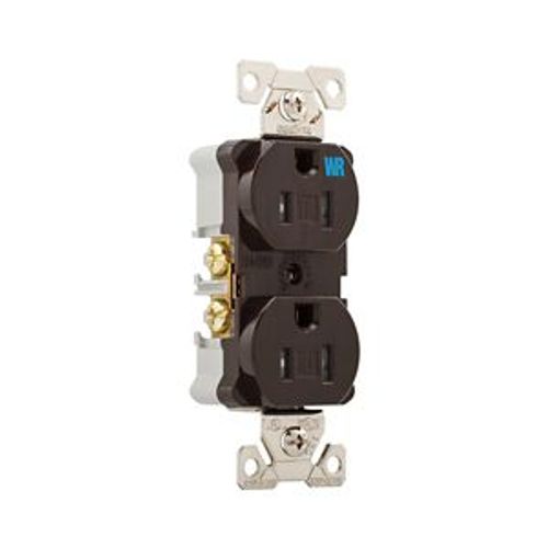 Main product image of Commercial Duplex Receptacle, #14-10 Awg 15A 125V, Back & Side, Brown, Weather Resistant, TWRBR15B