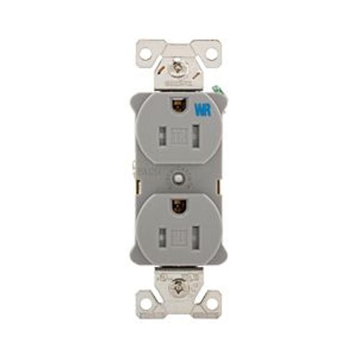 Main product image of Commercial Duplex Receptacle, #14-10 Awg 15A 125V, Back & Side, Gray, Weather Resistant, TWRBR15GY