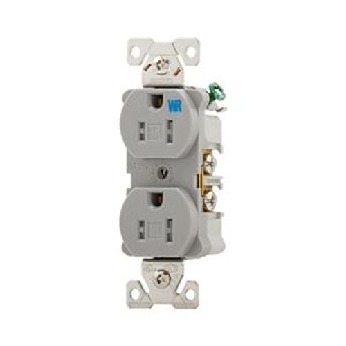 Main product image of Commercial Duplex Receptacle, #14-10 Awg 15A 125V, Back & Side, Gray, Weather Resistant, TWRBR15GY