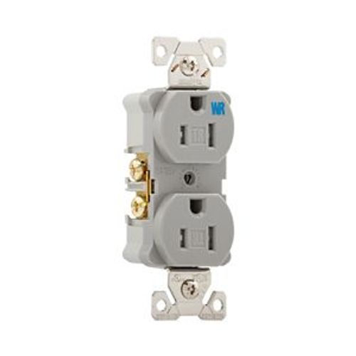 Main product image of Commercial Duplex Receptacle, #14-10 Awg 15A 125V, Back & Side, Gray, Weather Resistant, TWRBR15GY
