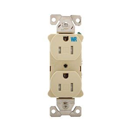Main product image of Commercial Duplex Receptacle, #14-10 Awg 15A 125V, Back & Side, Ivory, Weather Resistant, TWRBR15V