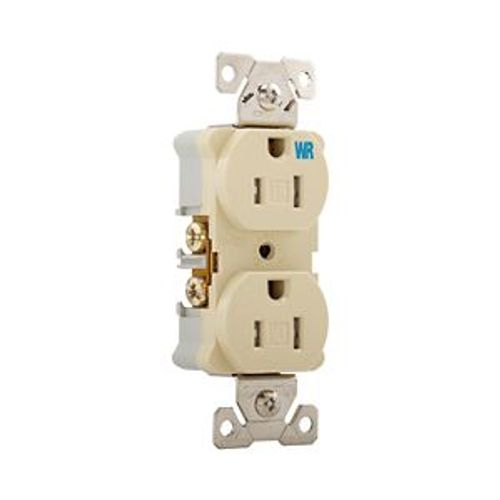 Main product image of Commercial Duplex Receptacle, #14-10 Awg 15A 125V, Back & Side, Ivory, Weather Resistant, TWRBR15V