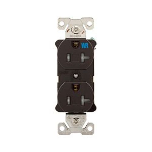 Main product image of Commercial Duplex Receptacle, #14-10 Awg 20A 125V, Back & Side, Brown, Weather Resistant, TWRBR20B