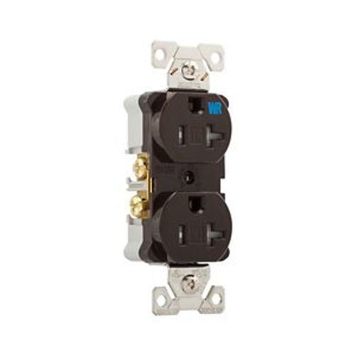 Main product image of Commercial Duplex Receptacle, #14-10 Awg 20A 125V, Back & Side, Brown, Weather Resistant, TWRBR20B