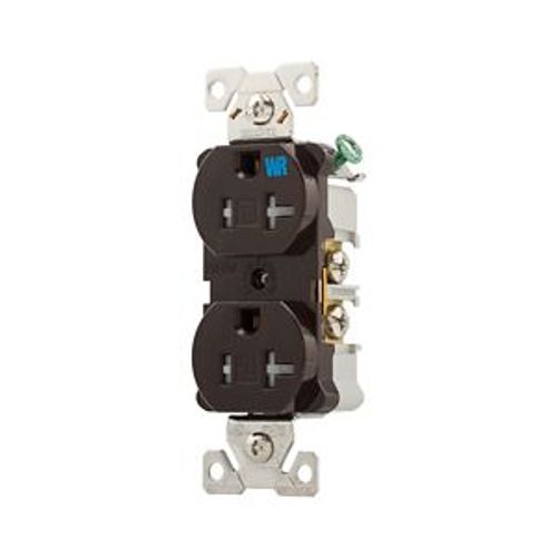 Main product image of Commercial Duplex Receptacle, #14-10 Awg 20A 125V, Back & Side, Brown, Weather Resistant, TWRBR20B