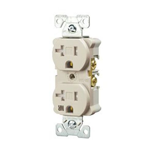 Main product image of Commercial Duplex Receptacle, #14-10 Awg 20A 125V, Back & Side, Ivory, Weather Resistant, TWRBR20V