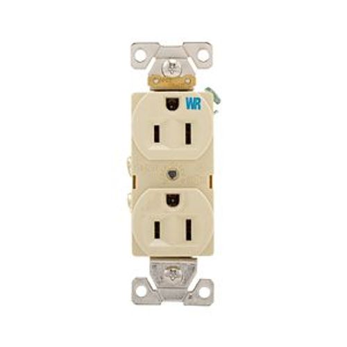 Main product image of Commercial Duplex Receptacle, #14-10 Awg 15A 125V, Back & Side, Ivory, Weather Resistant, WRBR15V