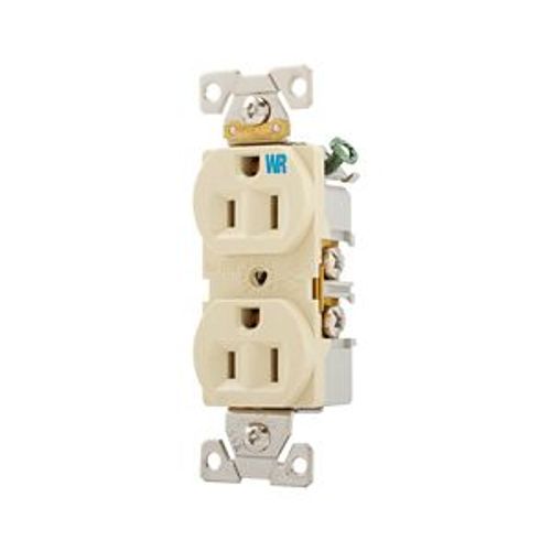 Main product image of Commercial Duplex Receptacle, #14-10 Awg 15A 125V, Back & Side, Ivory, Weather Resistant, WRBR15V