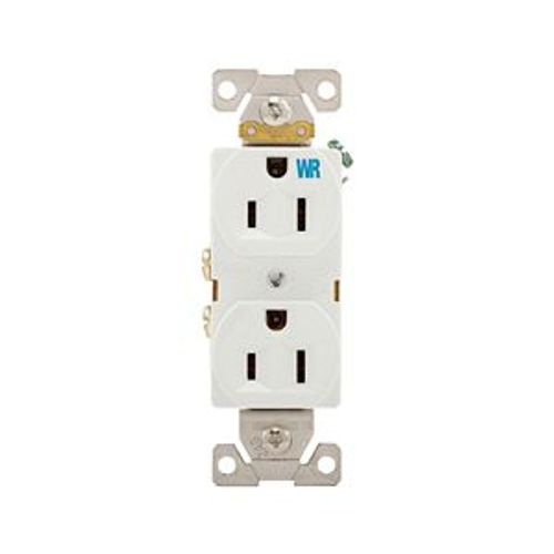 Main product image of Commercial Duplex Receptacle, #14-10 Awg 15A 125V, Back & Side, Weather Resistant, WRBR15W