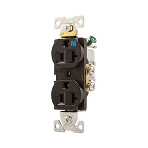 Main product image of Commercial Duplex Receptacle, #14-10 Awg 20A 125V, Back & Side, Brown, Weather Resistant, WRBR20B