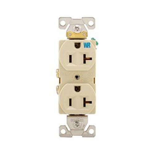 Main product image of Commercial Duplex Receptacle, #14-10 Awg 20A 125V, Back & Side, Ivory, Weather Resistant, WRBR20V
