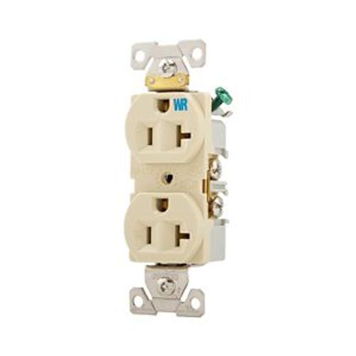 Main product image of Commercial Duplex Receptacle, #14-10 Awg 20A 125V, Back & Side, Ivory, Weather Resistant, WRBR20V