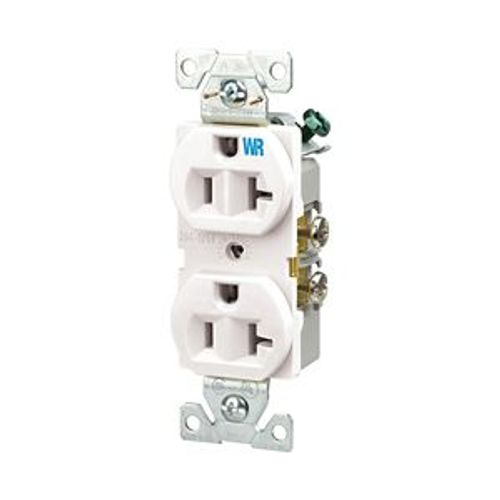 Main product image of Commercial Duplex Receptacle, #14-10 Awg 20A 125V, Back & Side, Weather Resistant, WRBR20W