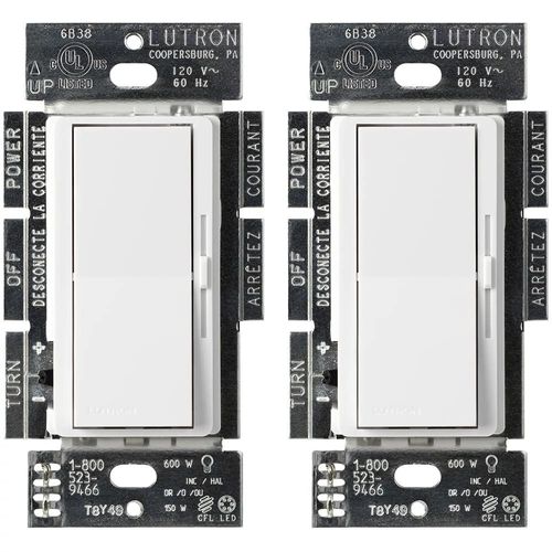 Main product image of Diva LED+ Dimmer Switch, 2-Pack, 150W LED, Single Pole/3-Way, No Neutral Required, 120V, White