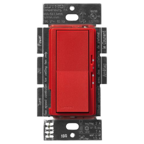 Main product image of Diva 3-Speed Fan Control and Light Switch, 1.5A Fan, 1A LED, Single Pole/3-Way - Signal Red, No 120V