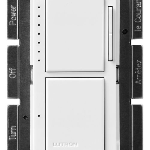Main product image of Maestro LED+ Dual Dimmer and Switch, 75W LED Bulbs, Single Pole, MACL-L3S25-WH, White