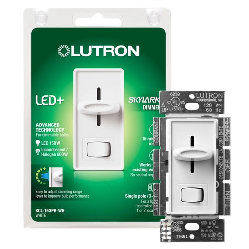 Main product image of Skylark LED+ Dimmer Switch, No 150W LED or 600W Inc/Hal, 120V, Single Pole/3-Way, White
