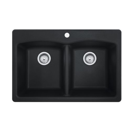 Main product image of Ellipse 33" x 22" Granite Dual Mount Double Bowl Kitchen Sink (Onyx), EDOX33229-1