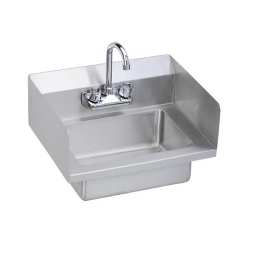 Main product image of 18" x 14-1/2" x 11", 18 Gauge Hand Sink with Dual Side Splashes and Faucet (Stainless Steel), EHS-18-SSX