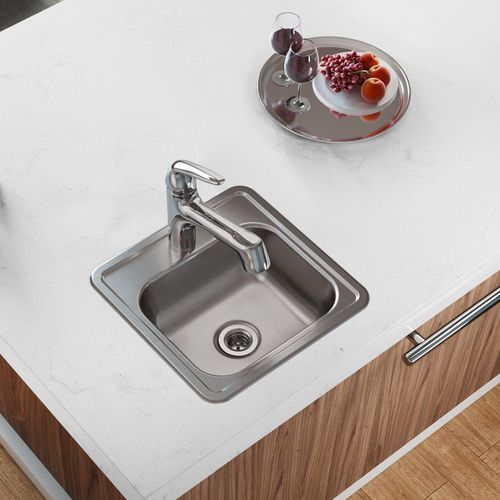 Main product image of Dayton Stainless Steel 15" x 15" x 5-3/16" 1-Hole Single Bowl Drop-in Bar Sink w/ 2" Drain Opening