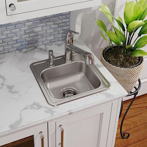 Main product image of Dayton Stainless Steel 15" x 15" x 5-3/16" 1-Hole Single Bowl Drop-in Bar Sink w/ 3-1/2" Drain Opening