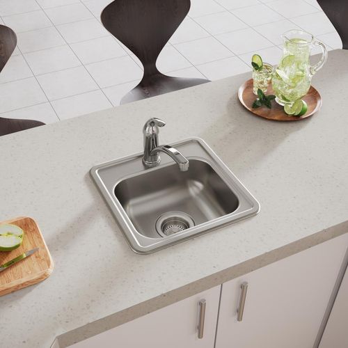 Main product image of Dayton Stainless Steel 15" x 15" x 5-3/16" 1-Hole Single Bowl Drop-in Bar Sink w/ 3-1/2" Drain Opening