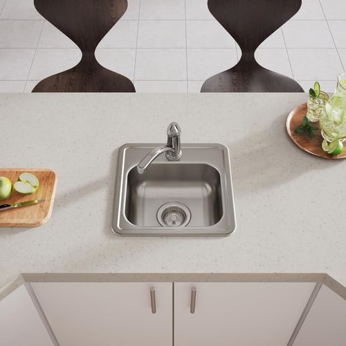 Main product image of Dayton Stainless Steel 15" x 15" x 5-3/16" 1-Hole Single Bowl Drop-in Bar Sink w/ 3-1/2" Drain Opening