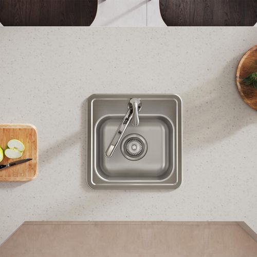 Main product image of Dayton Stainless Steel 15" x 15" x 5-3/16" 1-Hole Single Bowl Drop-in Bar Sink w/ 3-1/2" Drain Opening