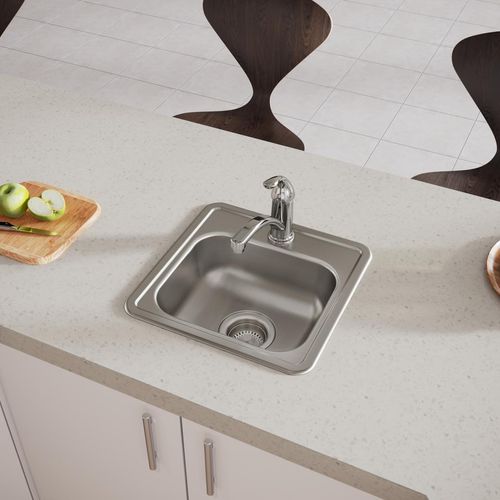 Main product image of Dayton Stainless Steel 15" x 15" x 5-3/16" 1-Hole Single Bowl Drop-in Bar Sink w/ 3-1/2" Drain Opening