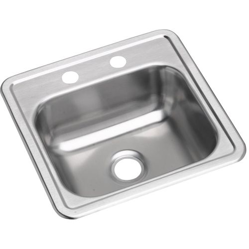 Main product image of Dayton Stainless Steel 15" x 15" x 5-3/16" 2-Hole Single Bowl Drop-in Bar Sink w/ 3-1/2" Drain Opening