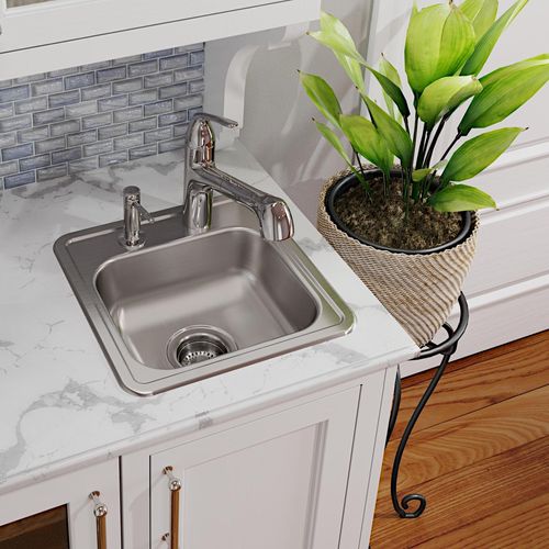 Main product image of Dayton Stainless Steel 15" x 15" x 5-3/16" 2-Hole Single Bowl Drop-in Bar Sink w/ 3-1/2" Drain Opening